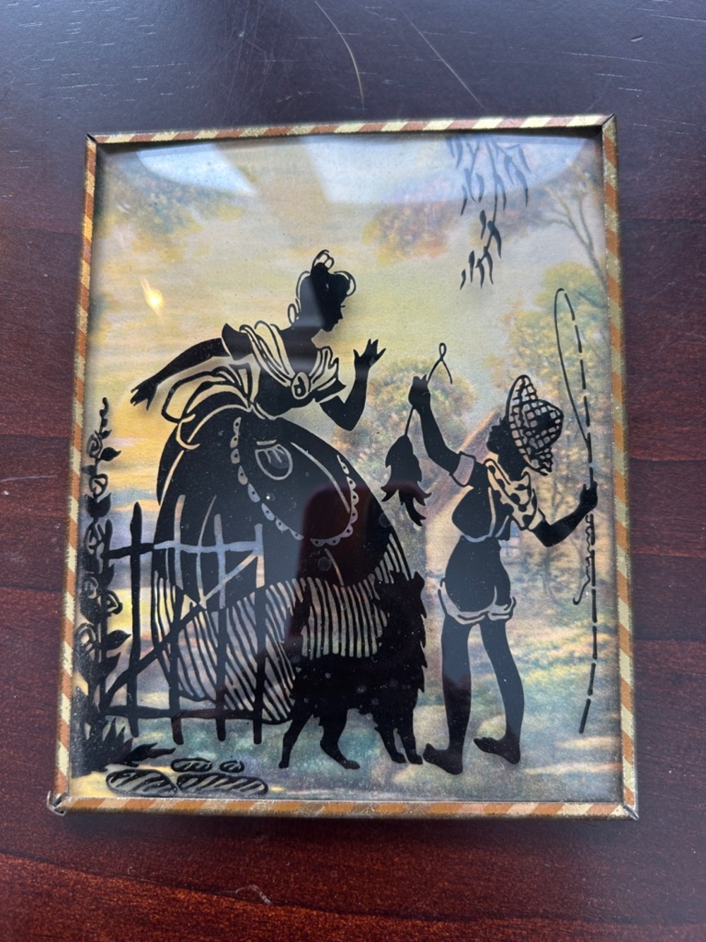 Vintage Silhouette Children Fishing & Play Wall Art - Black on Pastel Background - Picture 2 of 5